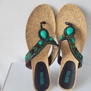 Kenneth Cole Boho Style Green beaded Wedge Sandals (Size: 9½)